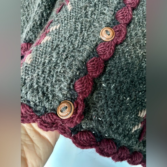 Vintage Ecuador Handmade 100% Wool Oversized Cardigan Sweater, Grey, SISANDINA - Picture 5 of 16